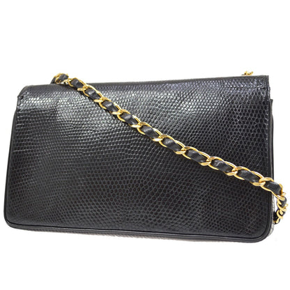 CHANEL 1986-1988 Black Lizard Pointed Flap