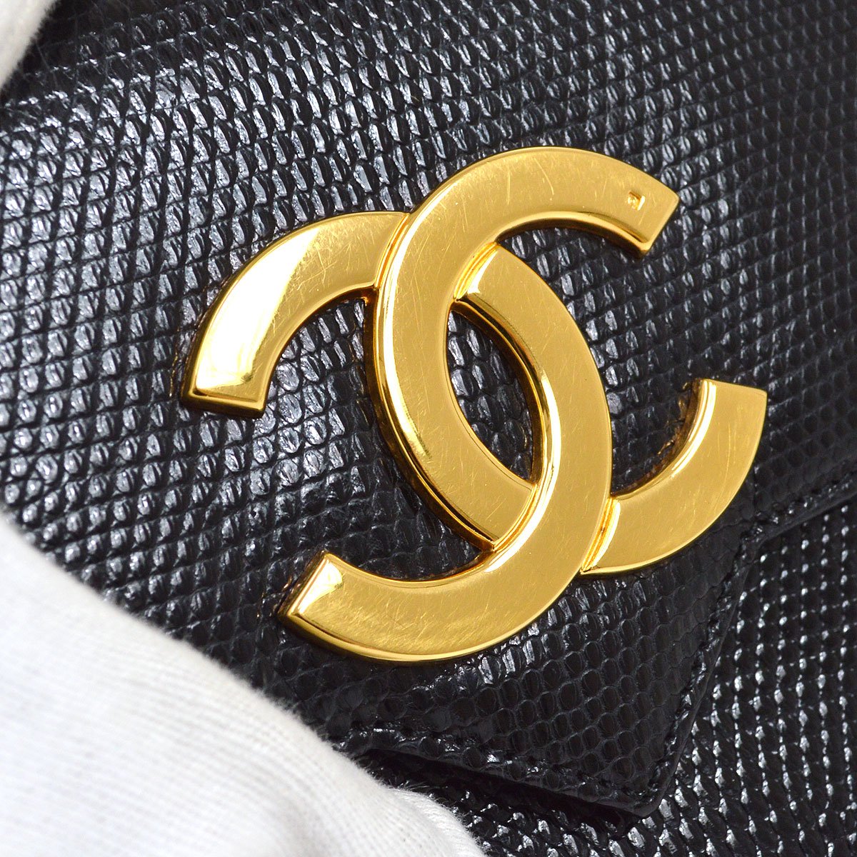 CHANEL 1986-1988 Black Lizard Pointed Flap