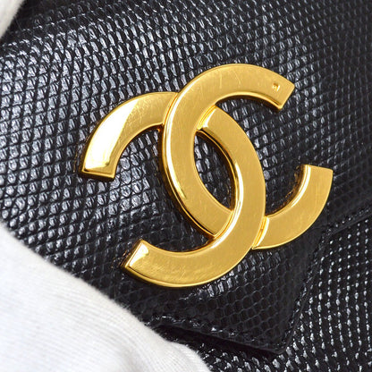 CHANEL 1986-1988 Black Lizard Pointed Flap