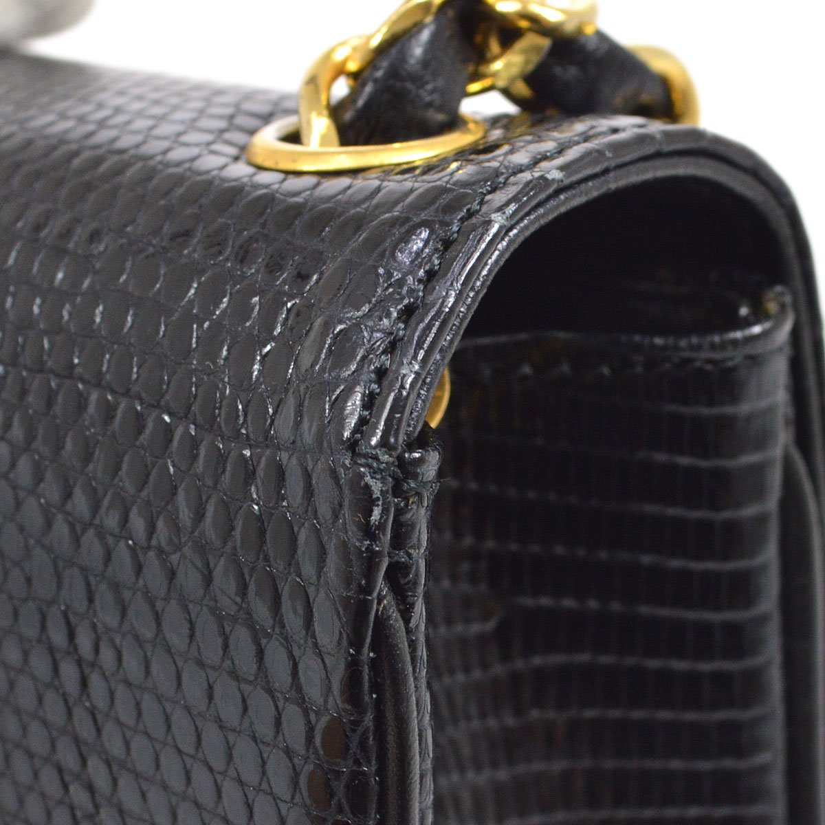 CHANEL 1986-1988 Black Lizard Pointed Flap