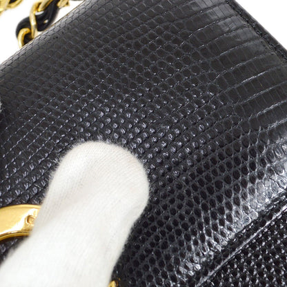 CHANEL 1986-1988 Black Lizard Pointed Flap