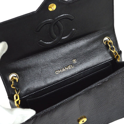 CHANEL 1986-1988 Black Lizard Pointed Flap