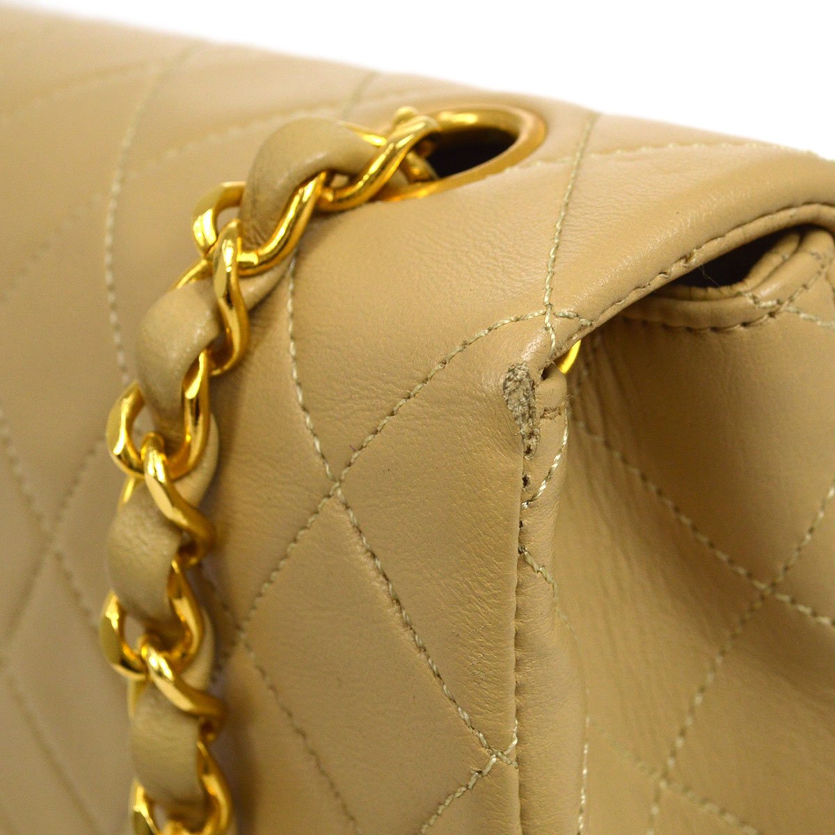 CHANEL 1989-1991 Classic Square Flap 20 Beige Lambskin