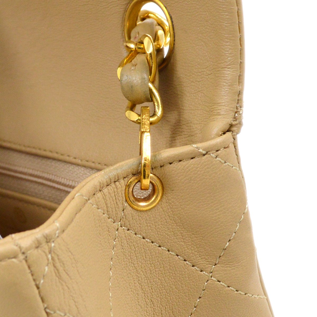 CHANEL 1989-1991 Classic Square Flap 20 Beige Lambskin