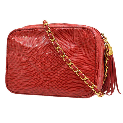 CHANEL 1986-1988 Red Lizard Diamond Camera Bag Mini
