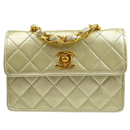 CHANEL 1989-1991 Gold Lambskin Straight Flap Micro