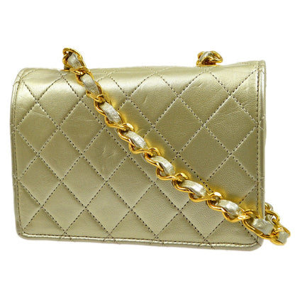 CHANEL 1989-1991 Gold Lambskin Straight Flap Micro