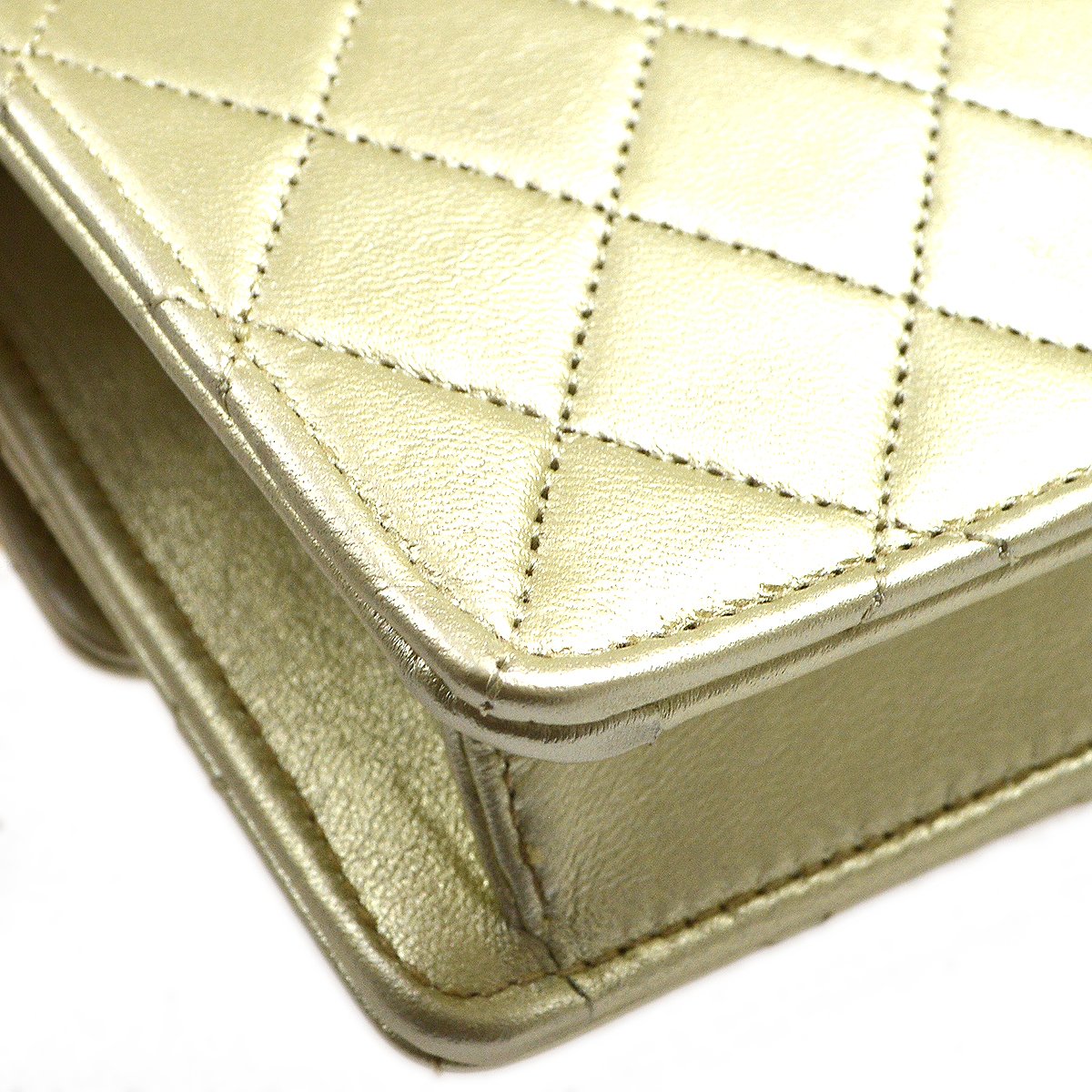 CHANEL 1989-1991 Gold Lambskin Straight Flap Micro