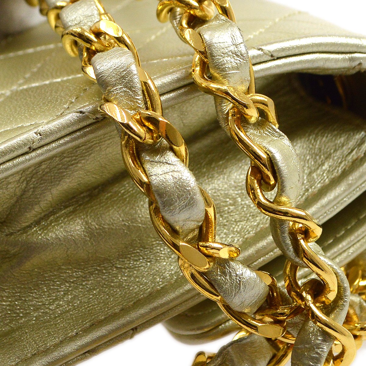 CHANEL 1989-1991 Gold Lambskin Straight Flap Micro