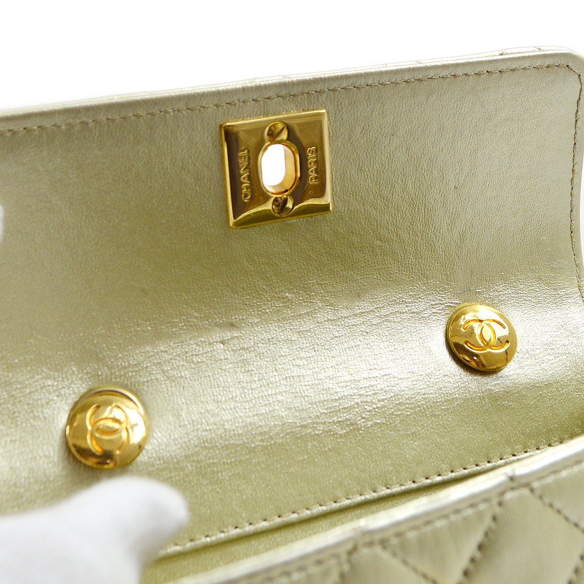 CHANEL 1989-1991 Gold Lambskin Straight Flap Micro
