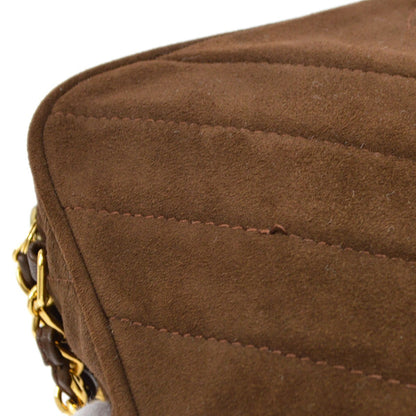 CHANEL 1991-1994 Brown Suede Diagonal Camera Bag Small