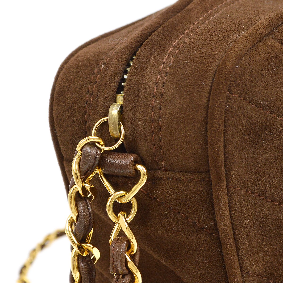 CHANEL 1991-1994 Brown Suede Diagonal Camera Bag Small