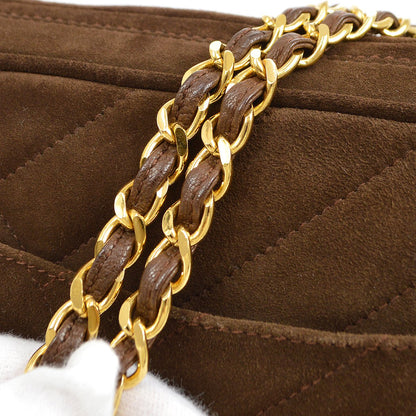 CHANEL 1991-1994 Brown Suede Diagonal Camera Bag Small