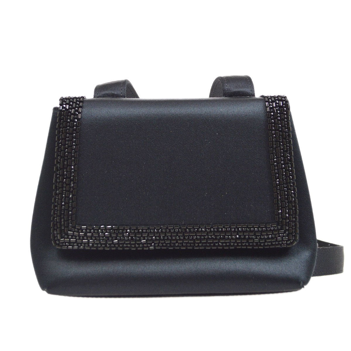 CHANEL 1998 Black Satin Beaded Trimmed Flap Bag