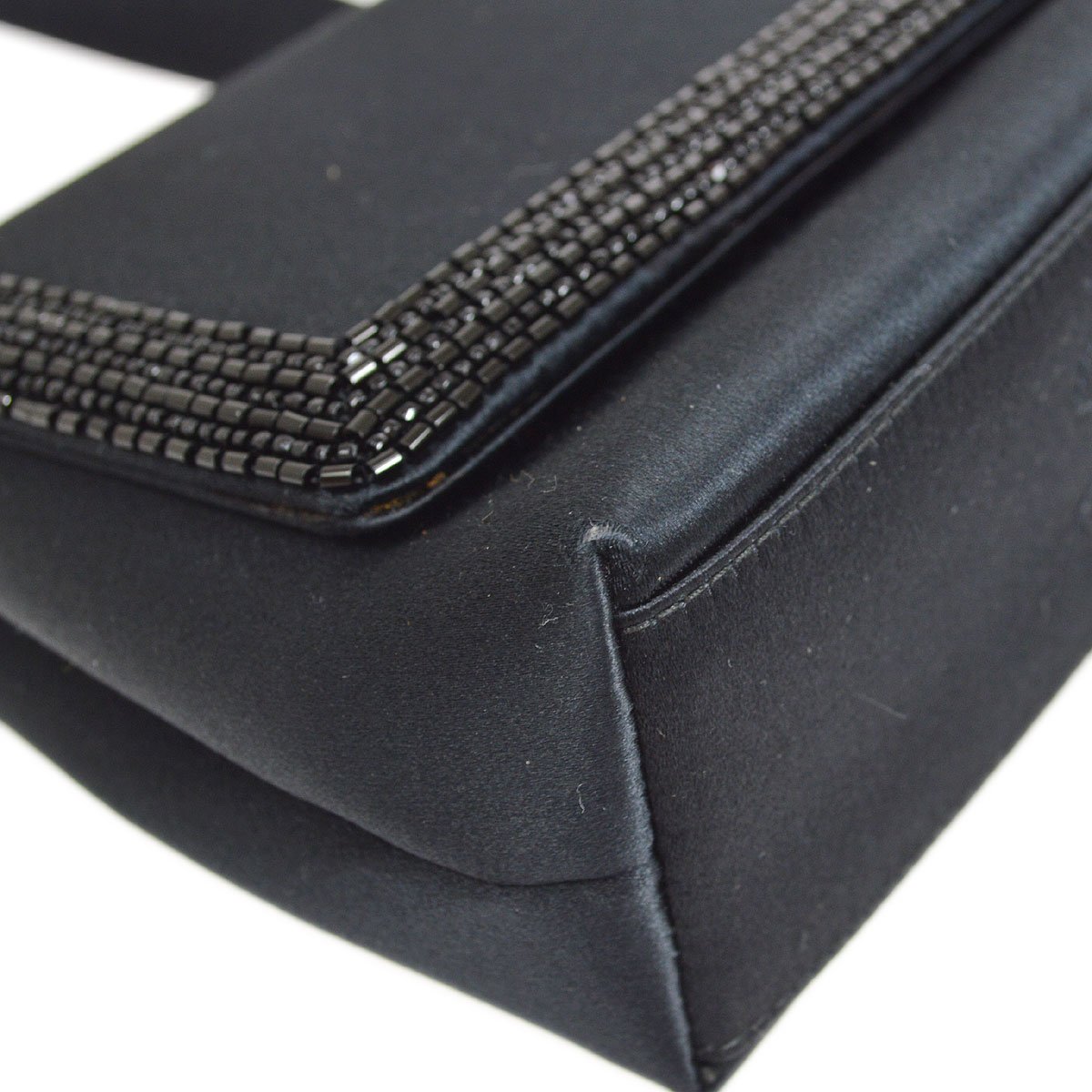 CHANEL 1998 Black Satin Beaded Trimmed Flap Bag
