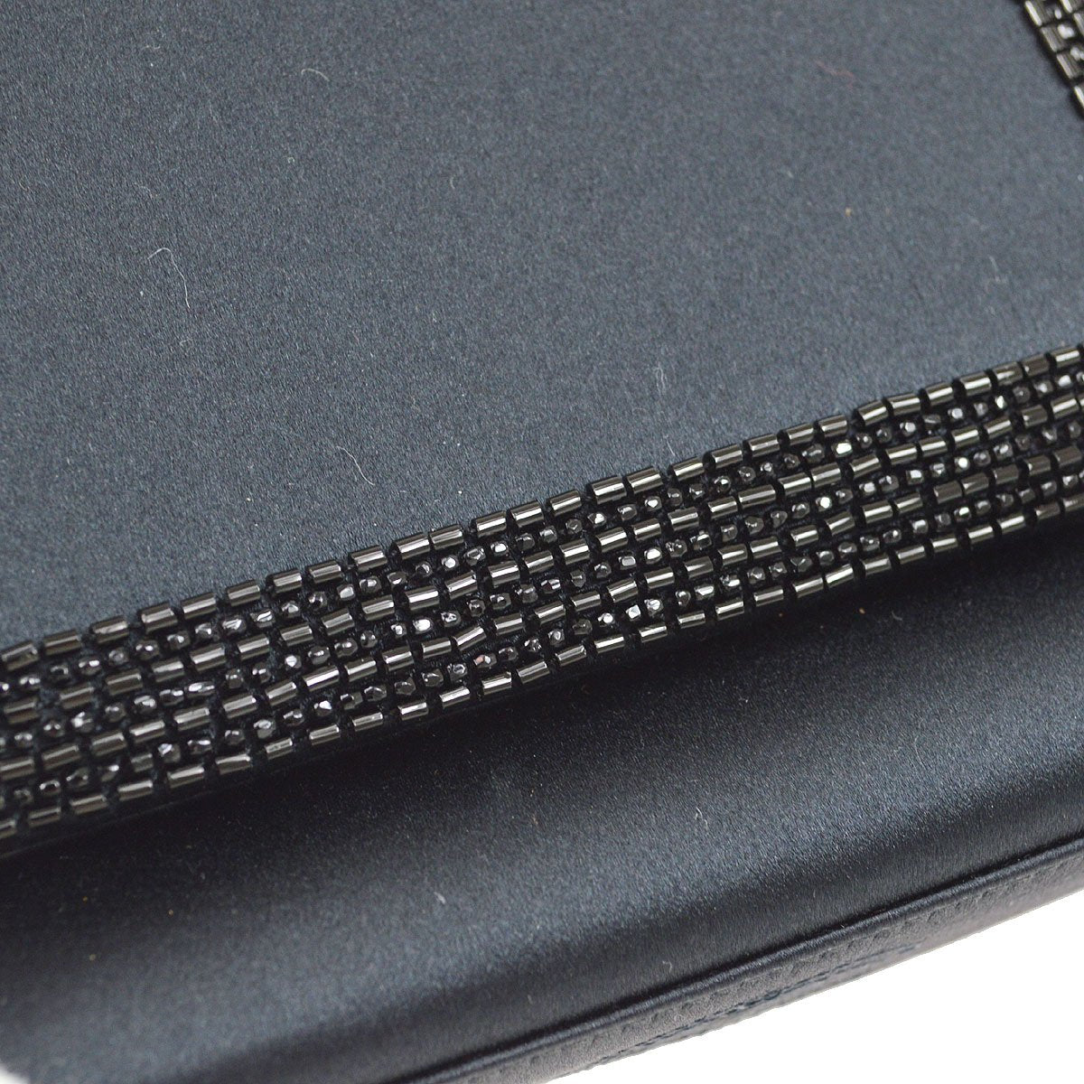CHANEL 1998 Black Satin Beaded Trimmed Flap Bag