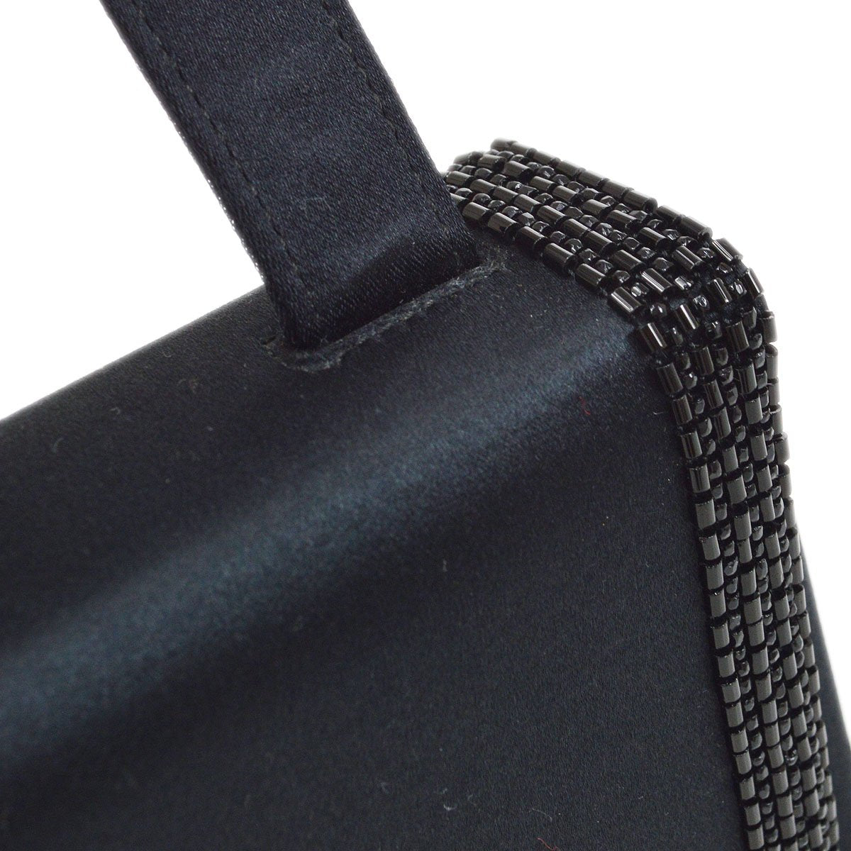 CHANEL 1998 Black Satin Beaded Trimmed Flap Bag