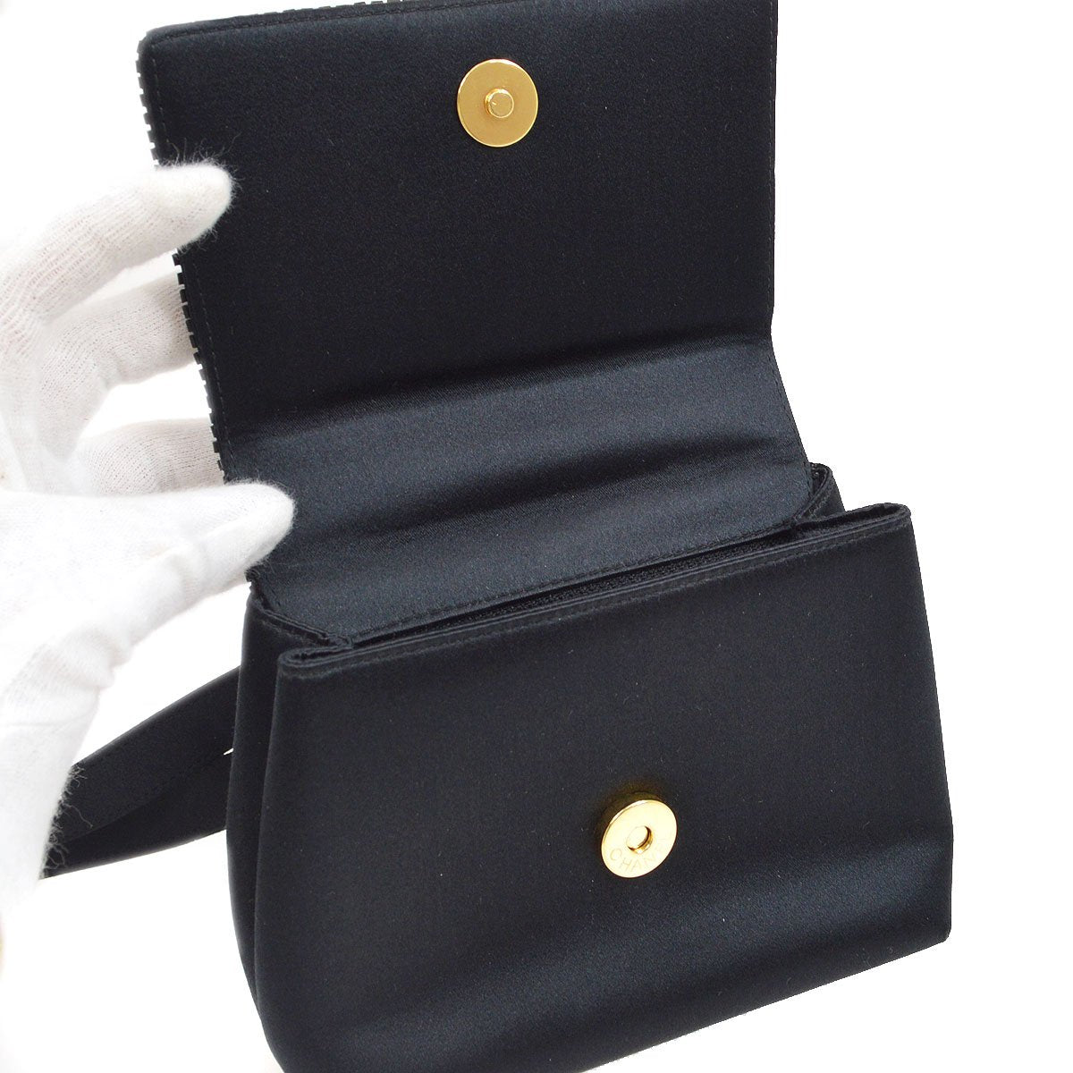 CHANEL 1998 Black Satin Beaded Trimmed Flap Bag