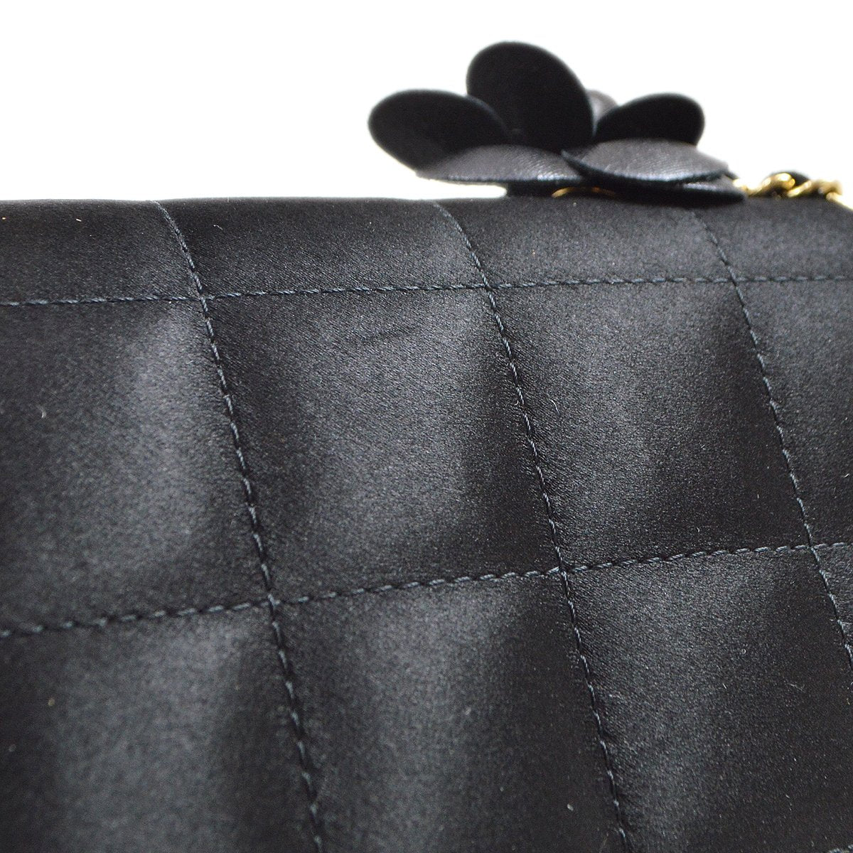 CHANEL 2009-2010 Camellia Choco Bar Single Chain Shoulder Bag Black Satin