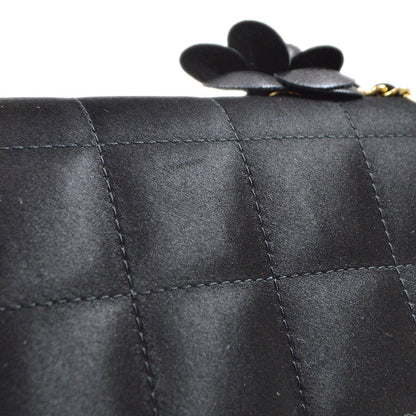 CHANEL 2009-2010 Camellia Choco Bar Single Chain Shoulder Bag Black Satin