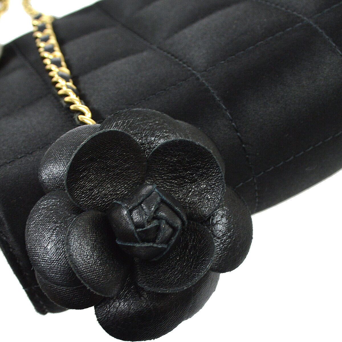 CHANEL 2009-2010 Camellia Choco Bar Single Chain Shoulder Bag Black Satin