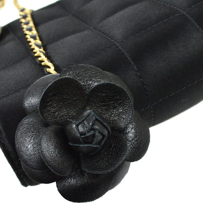 CHANEL 2009-2010 Camellia Choco Bar Single Chain Shoulder Bag Black Satin