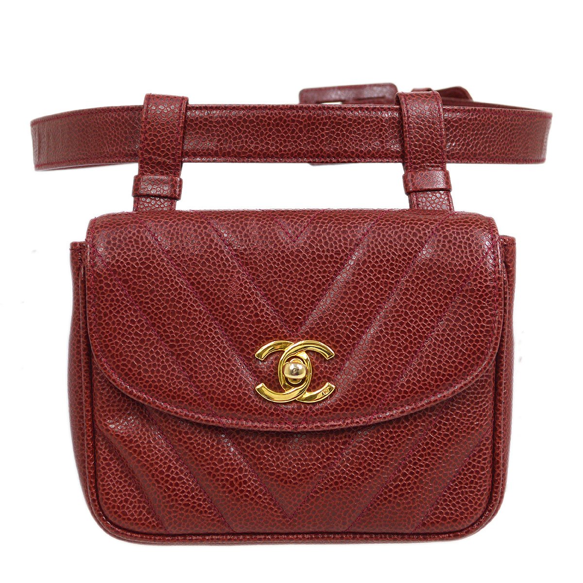 CHANEL 2001-2003 Bordeaux Caviar Chevron Belt Bag #70