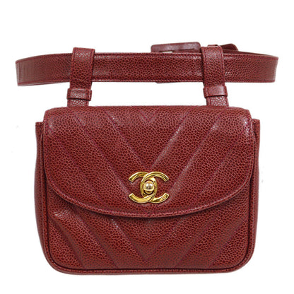 CHANEL 2001-2003 Bordeaux Caviar Chevron Belt Bag #70