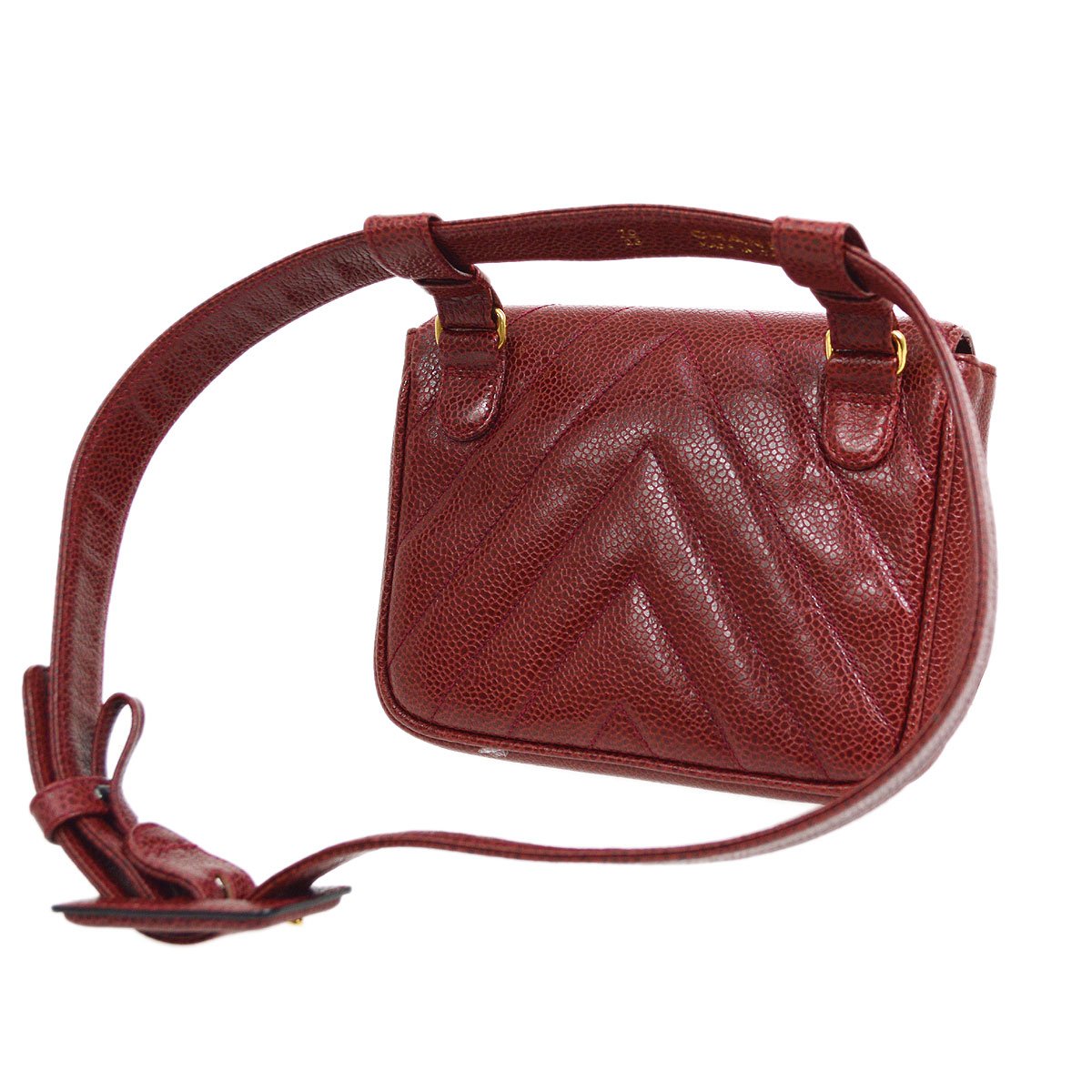 CHANEL 2001-2003 Bordeaux Caviar Chevron Belt Bag #70