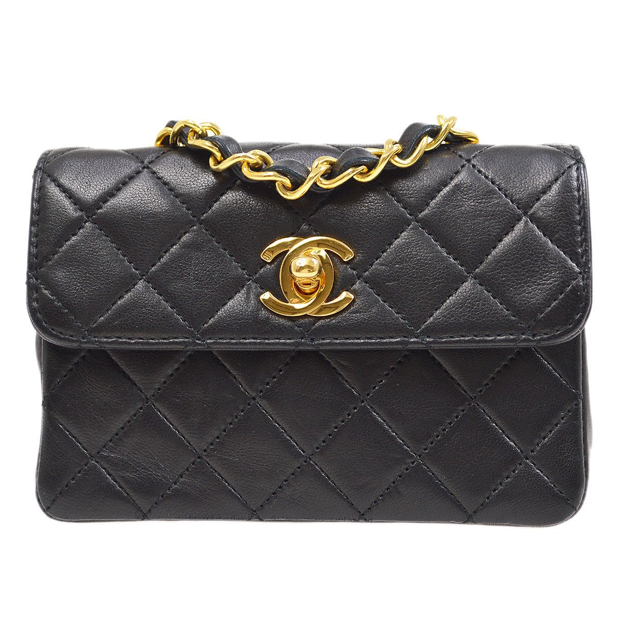 CHANEL 1989-1991 Black LAMBSKIN Straight FLAP MICRO