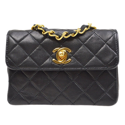 CHANEL 1989-1991 Black LAMBSKIN Straight FLAP MICRO