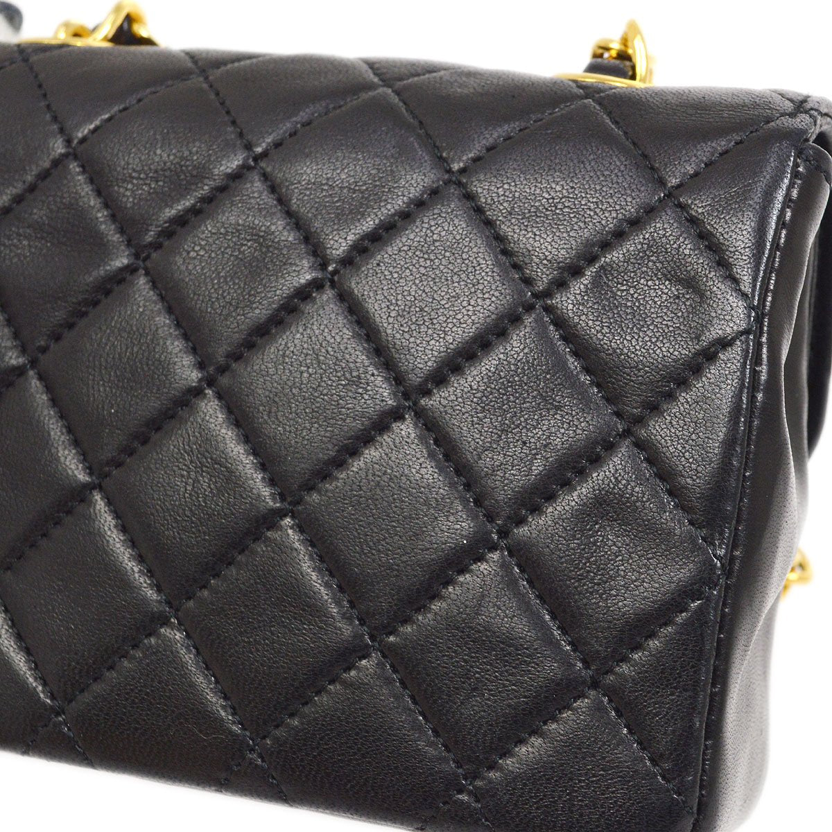 CHANEL 1989-1991 Black LAMBSKIN Straight FLAP MICRO