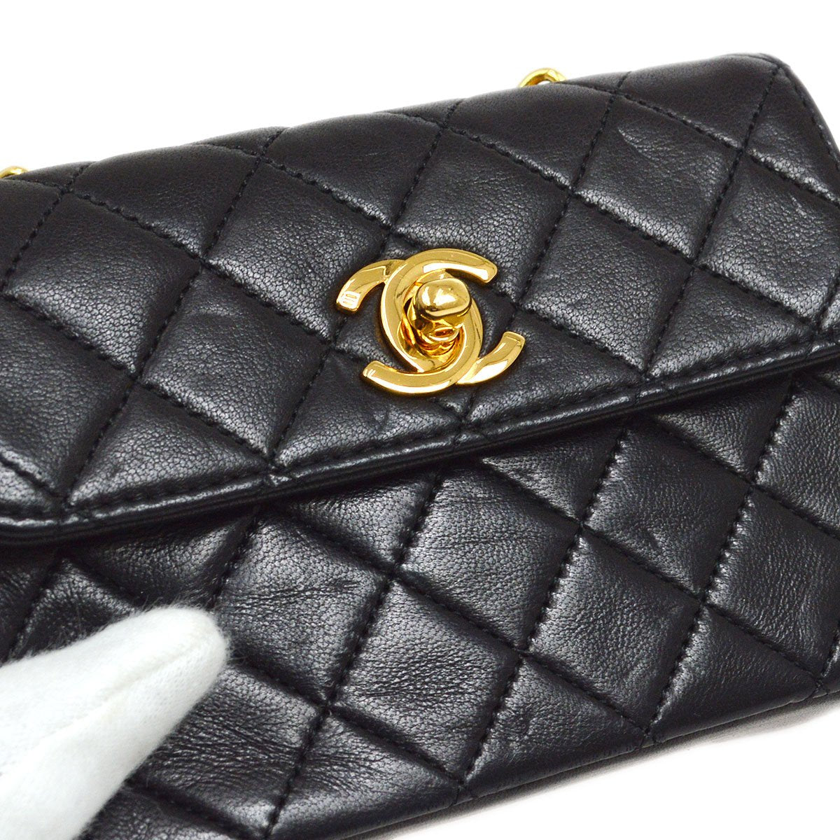 CHANEL 1989-1991 Black LAMBSKIN Straight FLAP MICRO