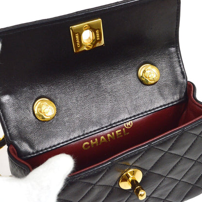 CHANEL 1989-1991 Black LAMBSKIN Straight FLAP MICRO
