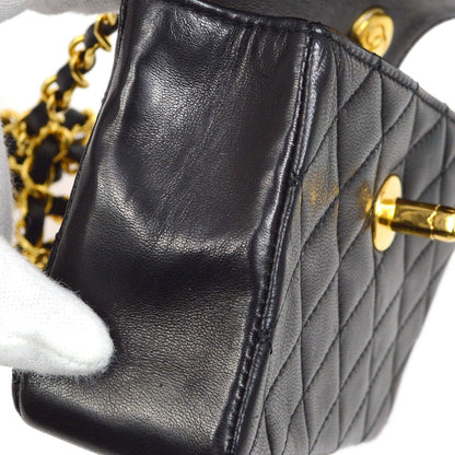 CHANEL 1989-1991 Black LAMBSKIN Straight FLAP MICRO