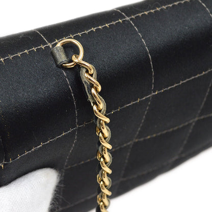 CHANEL 2003-2004 Camellia Choco Bar Chain Shoulder Bag Black Satin