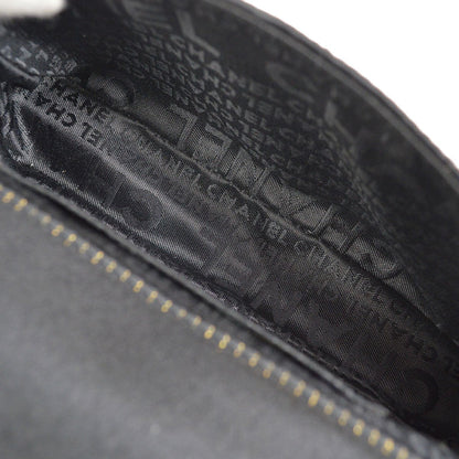 CHANEL 2003-2004 Camellia Choco Bar Chain Shoulder Bag Black Satin