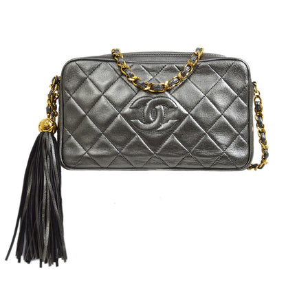 CHANEL 1991-1994 Metallic Gray Lambskin Diamond Camera Bag Mini
