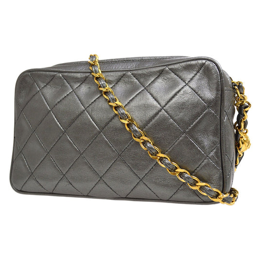 CHANEL 1991-1994 Metallic Gray Lambskin Diamond Camera Bag Mini