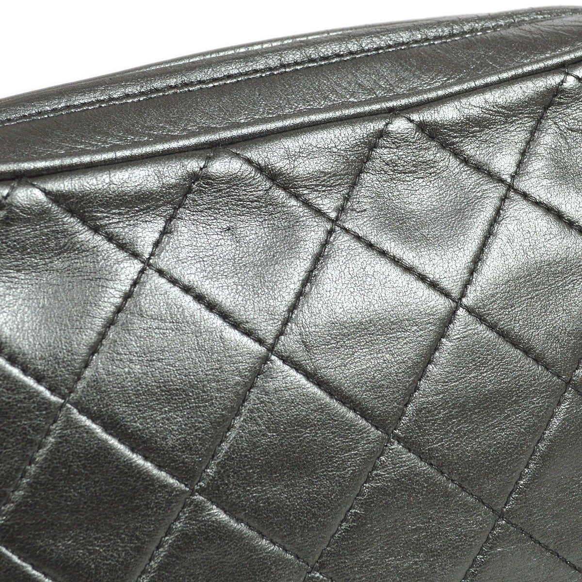 CHANEL 1991-1994 Metallic Gray Lambskin Diamond Camera Bag Mini