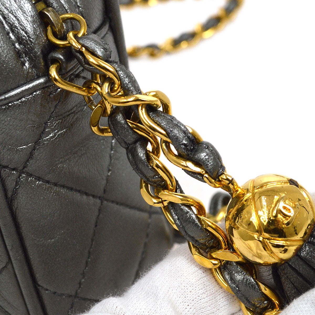 CHANEL 1991-1994 Metallic Gray Lambskin Diamond Camera Bag Mini