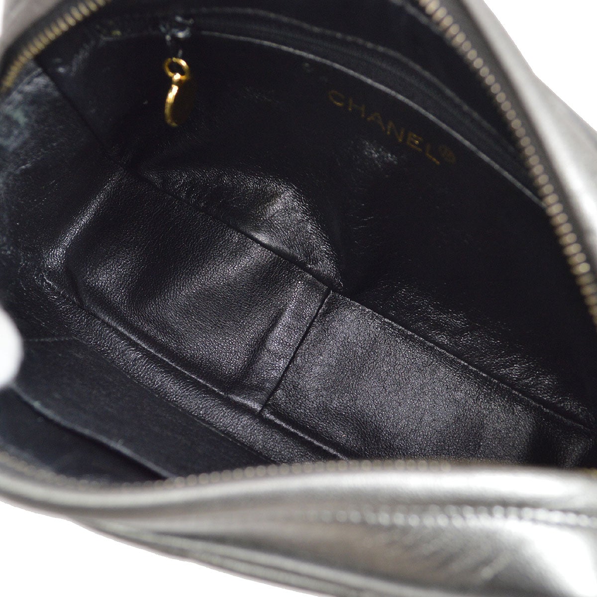 CHANEL 1991-1994 Metallic Gray Lambskin Diamond Camera Bag Mini