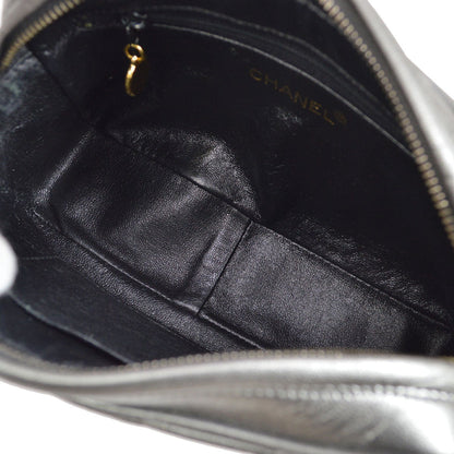 CHANEL 1991-1994 Metallic Gray Lambskin Diamond Camera Bag Mini