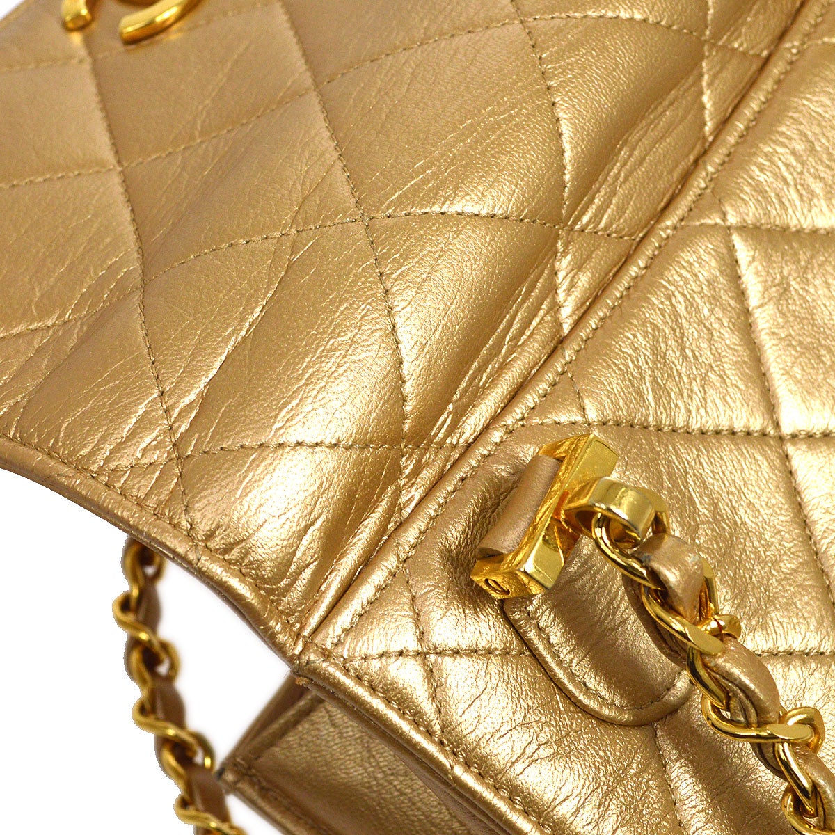 CHANEL 1991-1994 Gold Lambskin Straight Flap Mini