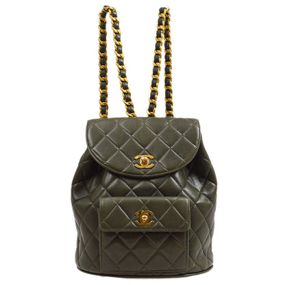 CHANEL 1990s DUMA Backpack Medium Khaki Lambskin