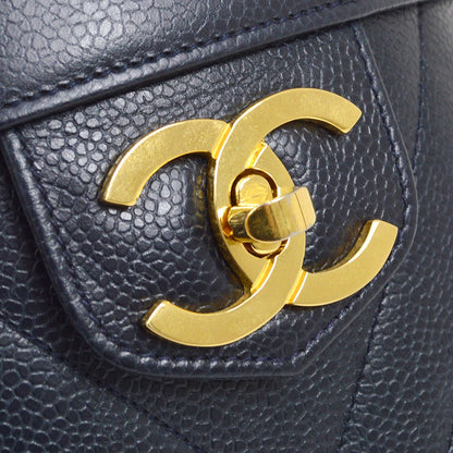 CHANEL 1990s Chevron Vanity Handbag Navy Caviar