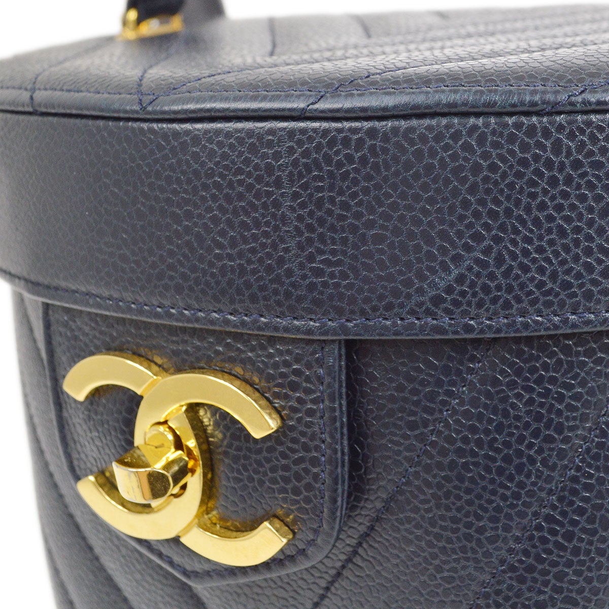 CHANEL 1990s Chevron Vanity Handbag Navy Caviar