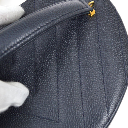 CHANEL 1990s Chevron Vanity Handbag Navy Caviar