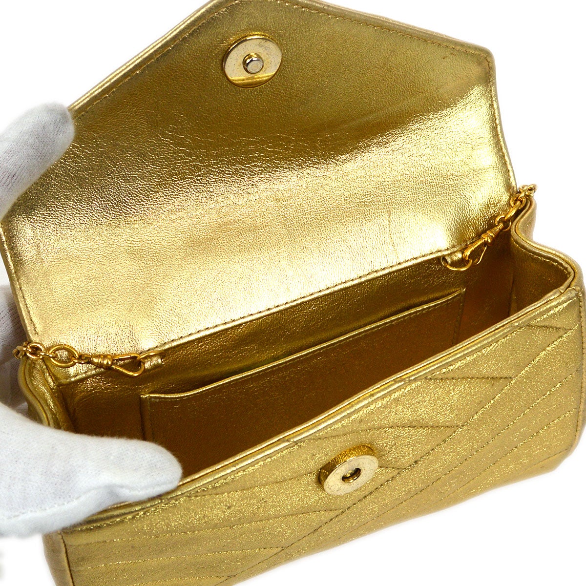 CHANEL 1991-1994 Christal & Gold CC Diagonal Evening Bag