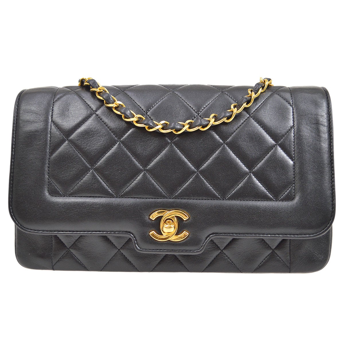 CHANEL 1991-1994 Border Flap Medium Black Lambskin